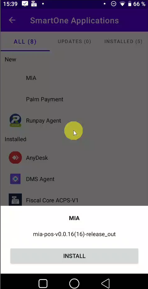 SmartOne Applications — MIA selected, INSTALL button