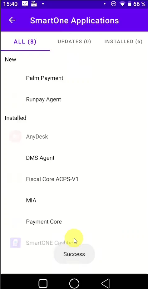 Success message after installing MIA