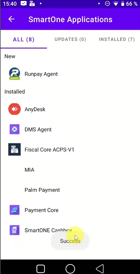 Palm Payment installed — Success message