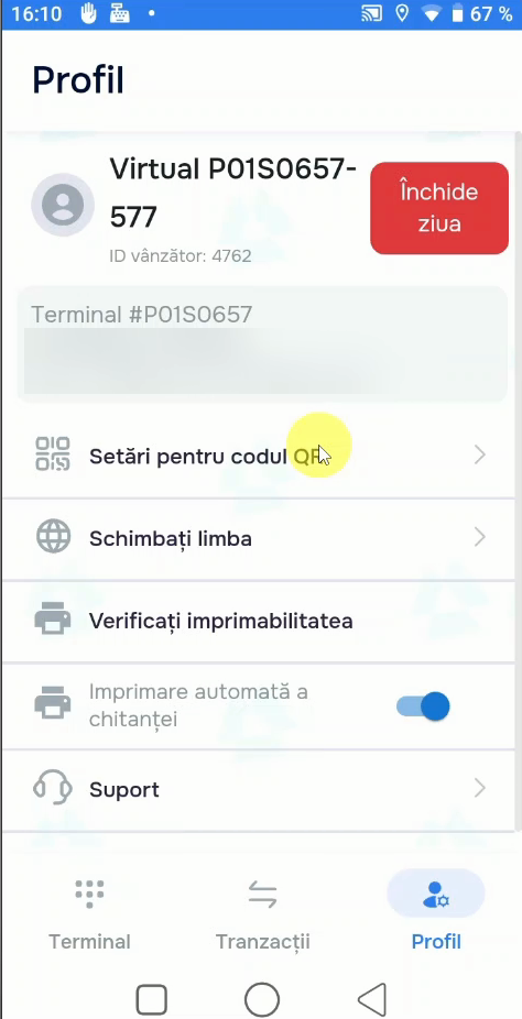 miaPos — Profile tab with the seller account